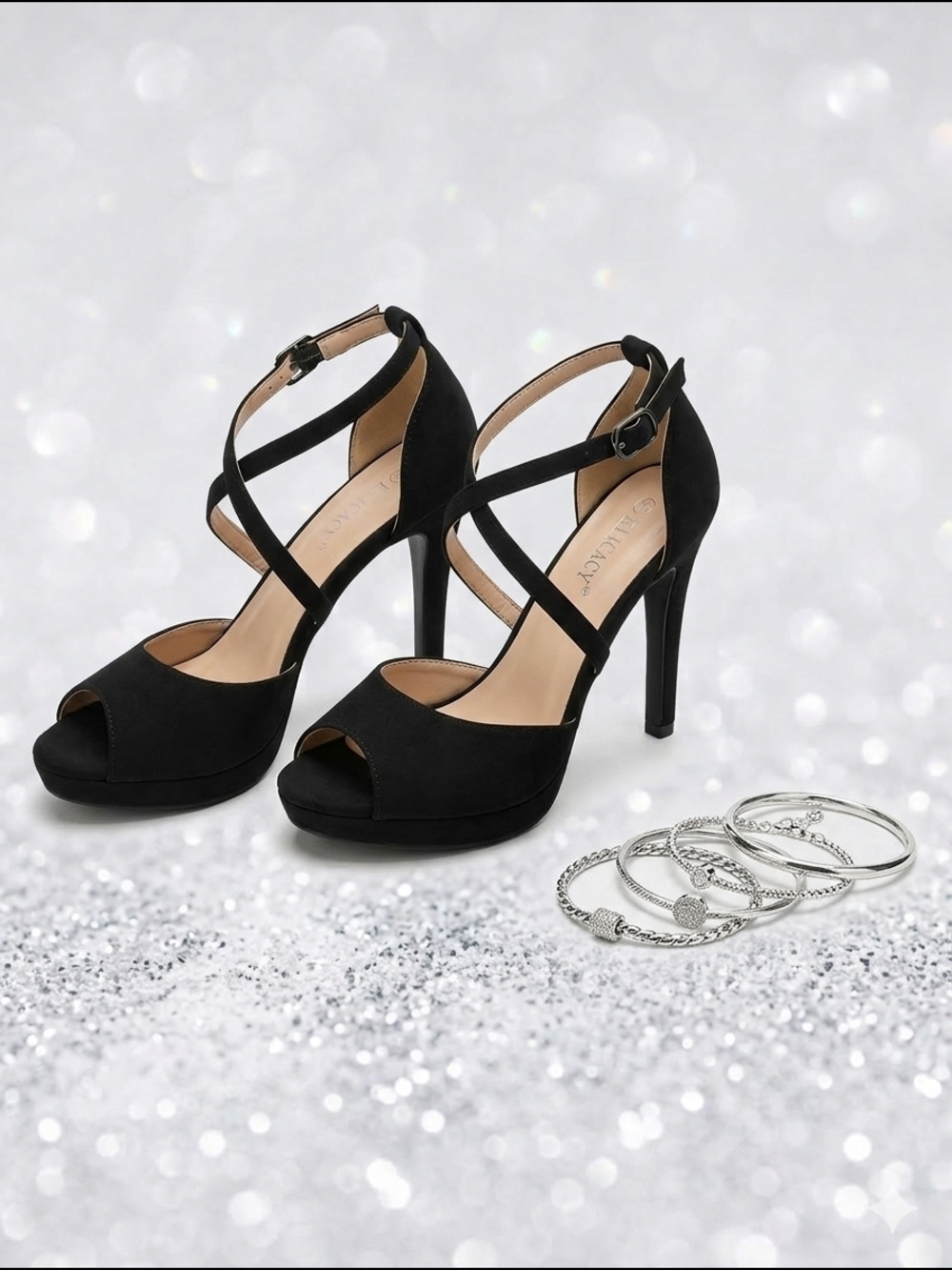 NEW Black Strappy Peep-Toe High Heels